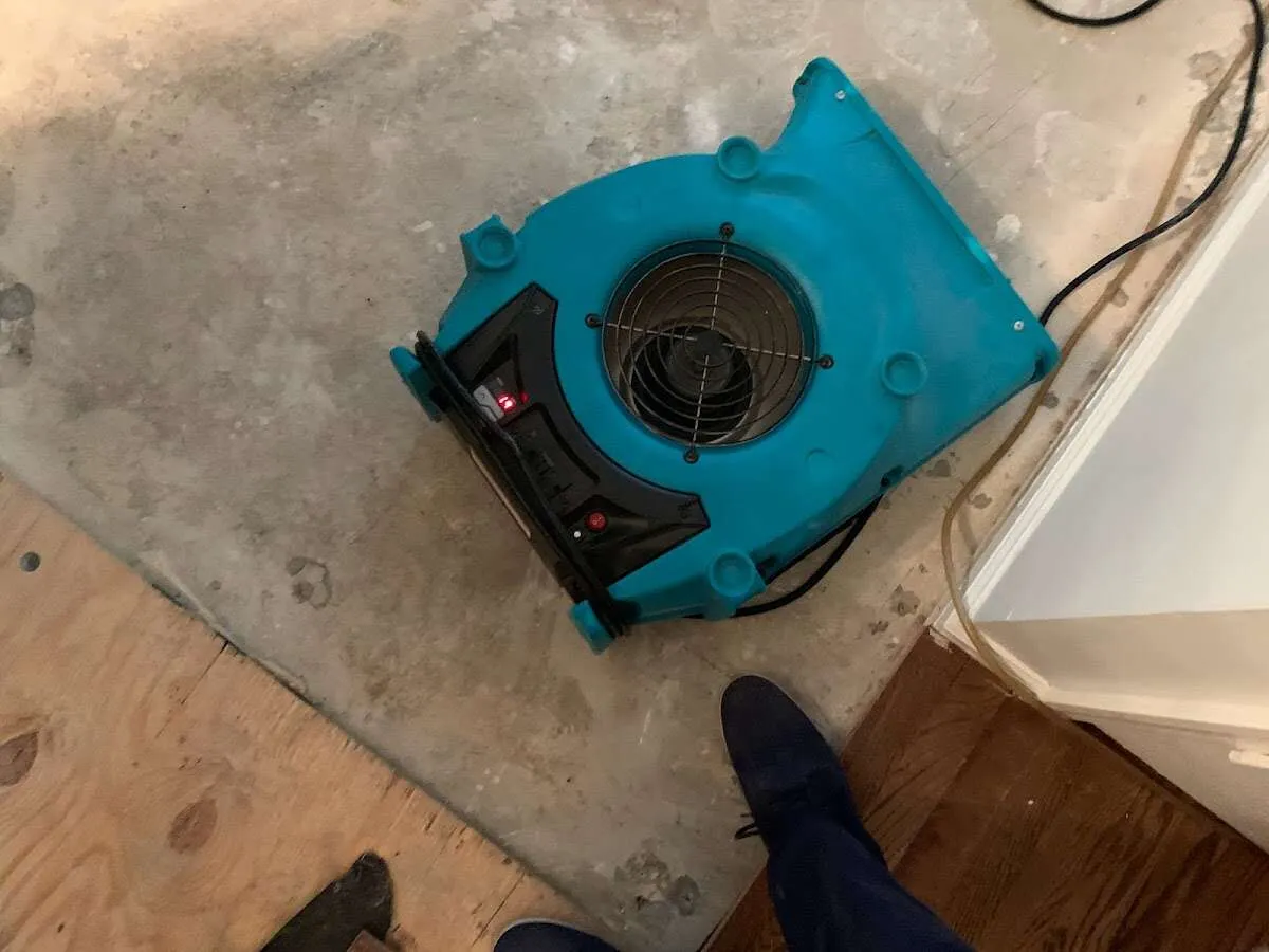 Air mover drying subfloor during Leak Detection & Repair in Fort Oglethorpe